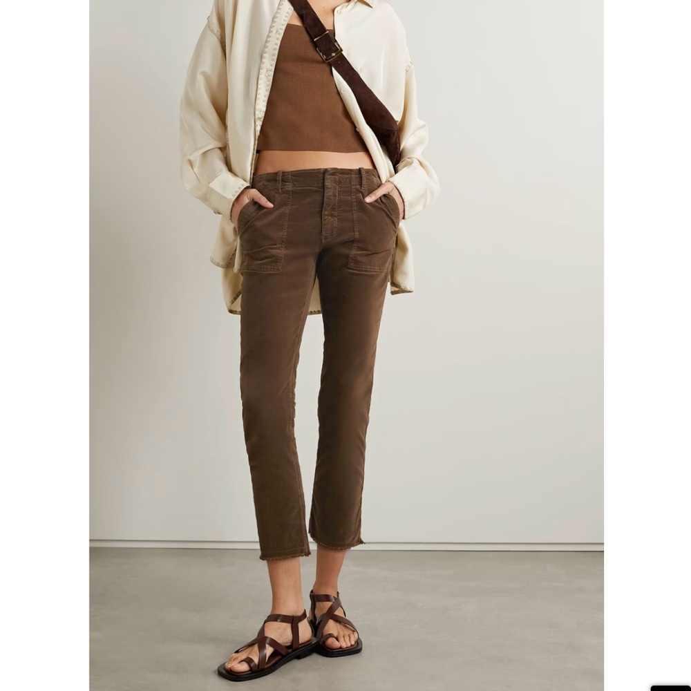 NILI LOTAN Jenna cropped cotton-blend corduroy slim-leg pants Chocolate Size 4